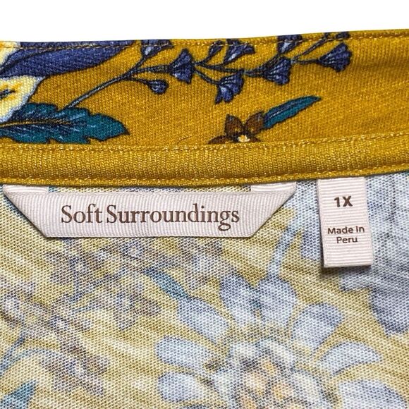 SOFT SURROUNDINGS Lorna Button Front Top Size 1X Golden Floral Long Sleeve Boho - Picture 5 of 16